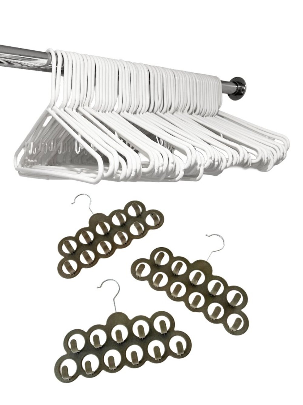 set of 60 white plastic hangers & 3 velvet hook hangers